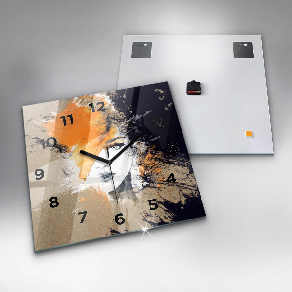 Skleněné hodiny čtvercové Abstraktní portrét ženy