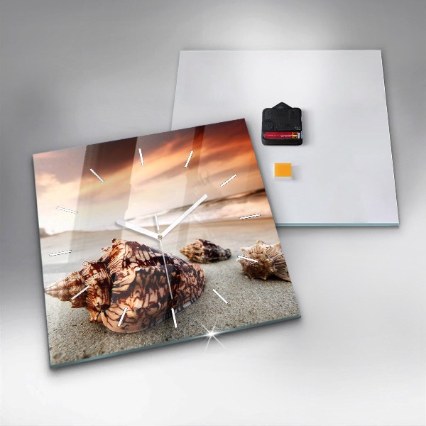 Skleněné hodiny čtvercové Mušle na pláži