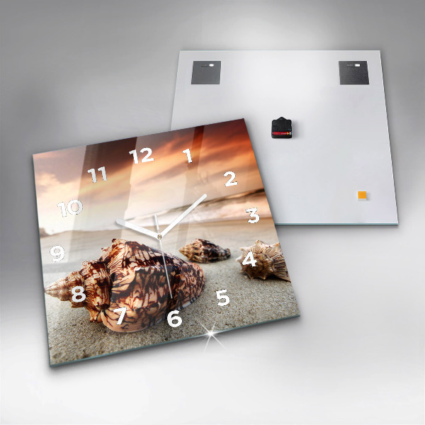 Skleněné hodiny čtvercové Mušle na pláži