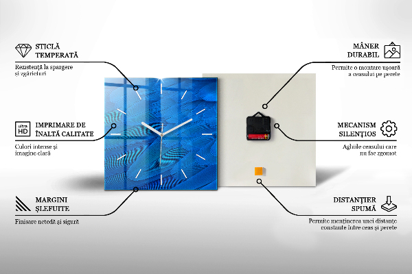 Skleněné hodiny čtvercové Barevná zebra