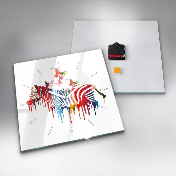 Skleněné hodiny čtvercové Barevná zebra