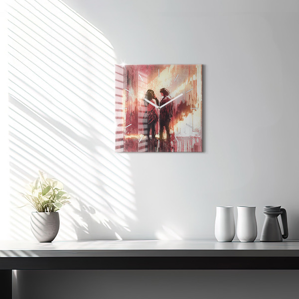 Skleněné hodiny čtvercové Mladý zamilovaný pár