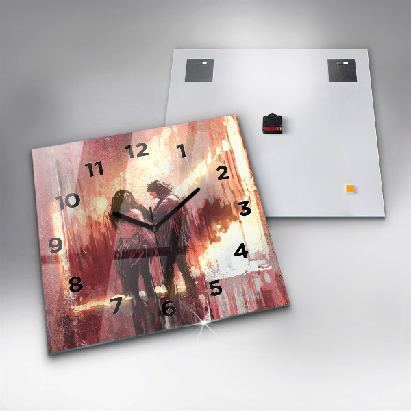 Skleněné hodiny čtvercové Mladý zamilovaný pár