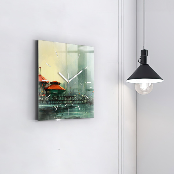 Skleněné hodiny čtvercové Rybářská vesnice