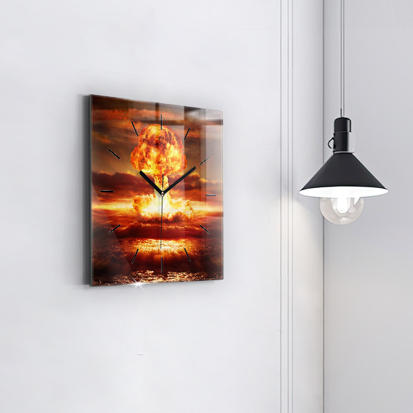 Skleněné hodiny čtvercové Výbuch atomové bomby