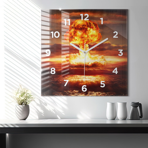 Skleněné hodiny čtvercové Výbuch atomové bomby