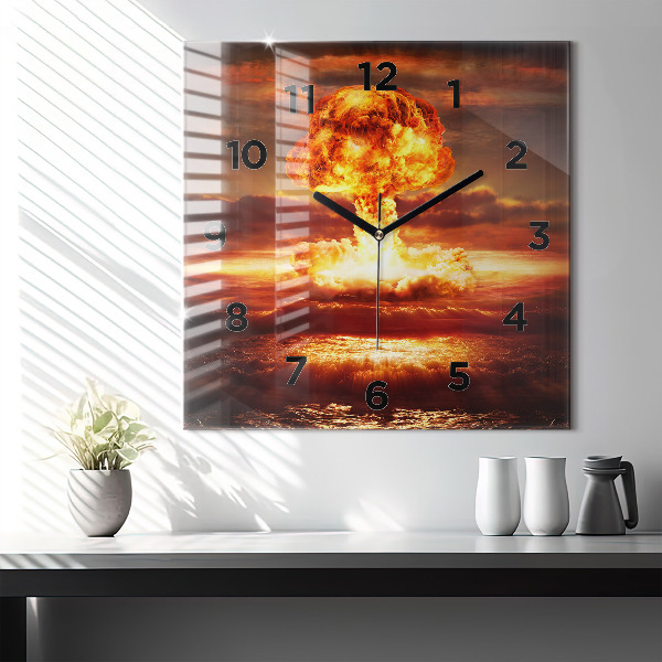 Skleněné hodiny čtvercové Výbuch atomové bomby