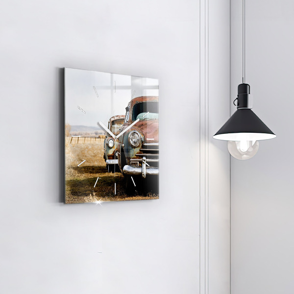 Skleněné hodiny čtvercové Stará auta