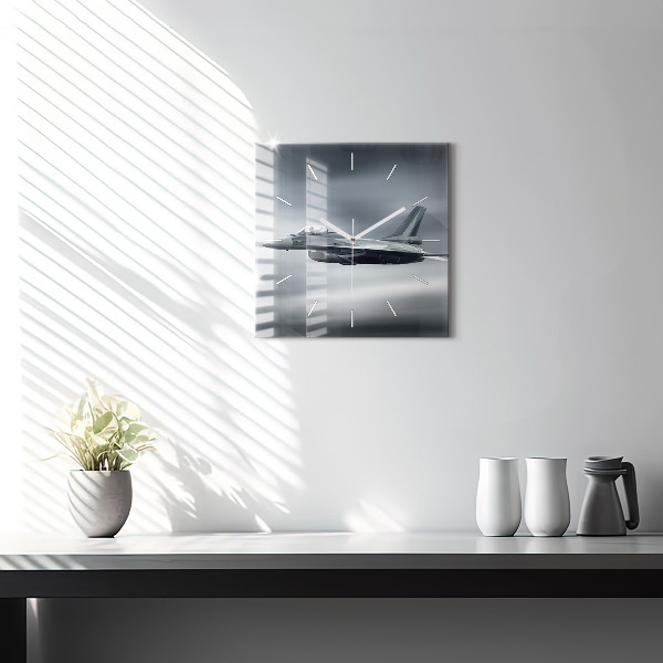 Skleněné hodiny čtvercové Vojenské letadlo v letu