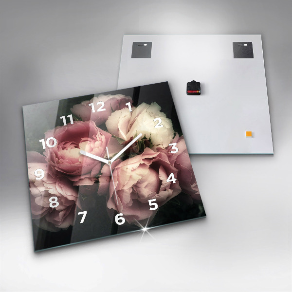 Skleněné hodiny čtvercové Kytice růžových růží
