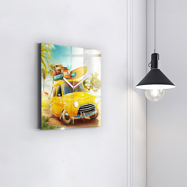 Skleněné hodiny čtvercové Auto se surfovacím prknem