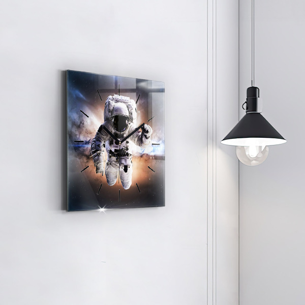 Skleněné hodiny čtvercové Astronaut ve vesmíru