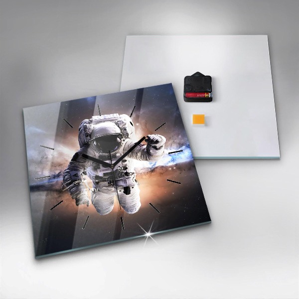 Skleněné hodiny čtvercové Astronaut ve vesmíru