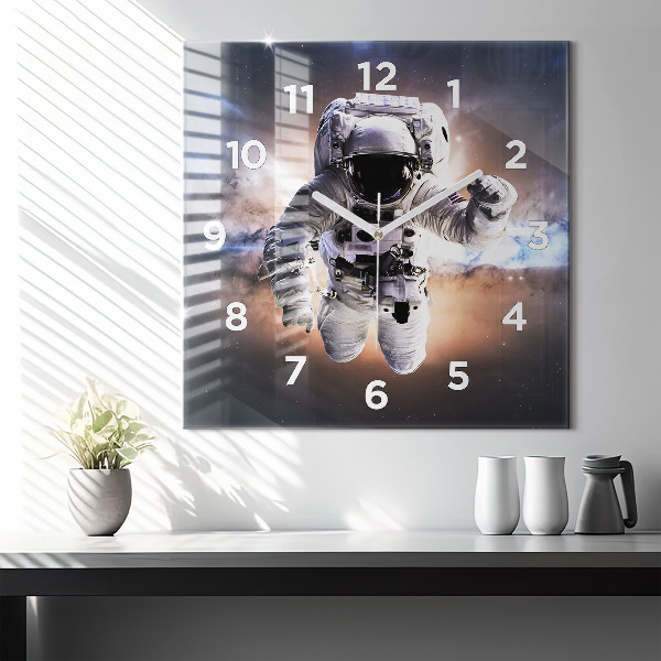 Skleněné hodiny čtvercové Astronaut ve vesmíru