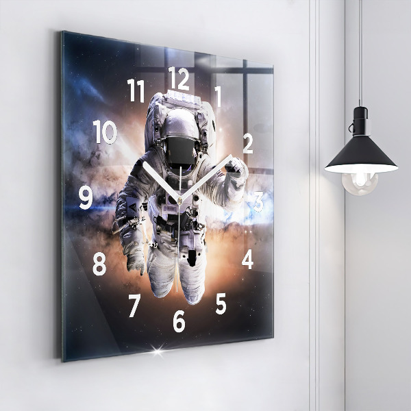 Skleněné hodiny čtvercové Astronaut ve vesmíru