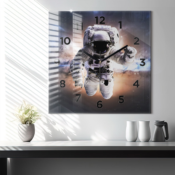 Skleněné hodiny čtvercové Astronaut ve vesmíru