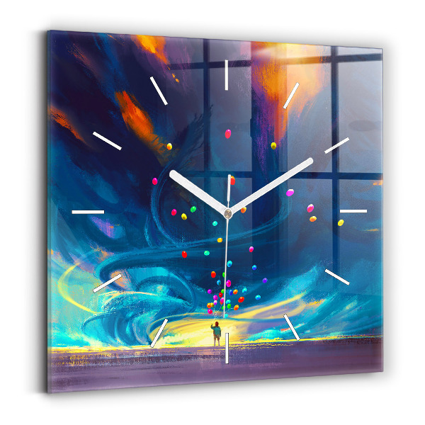 Skleněné hodiny čtvercové Dítě a balónky