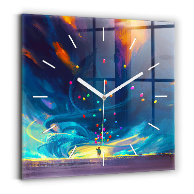 Skleněné hodiny čtvercové Dítě a balónky