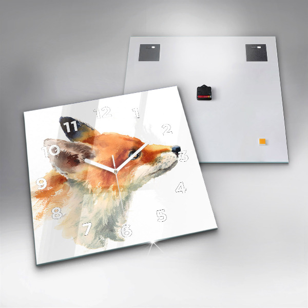 Skleněné hodiny čtvercové Akvarel mladá liška