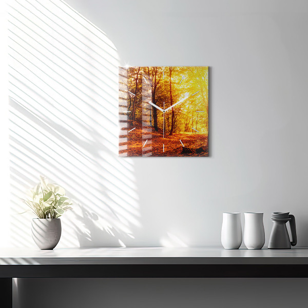 Skleněné hodiny čtvercové Lesní krajina na slunci