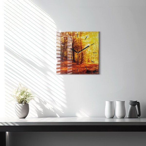 Skleněné hodiny čtvercové Lesní krajina na slunci