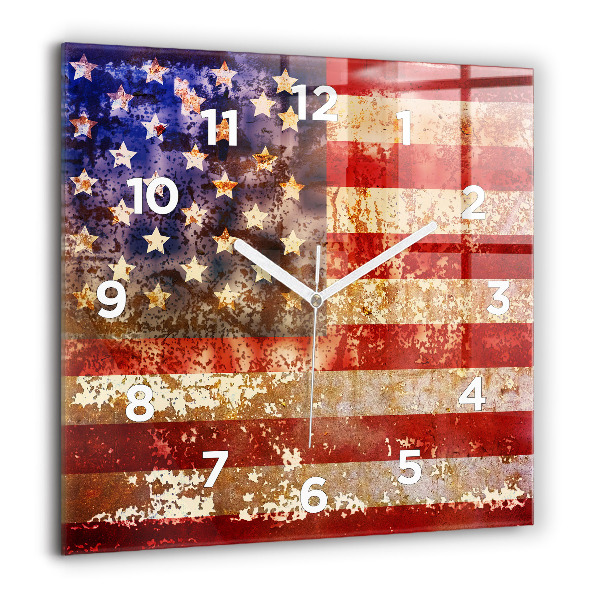 Skleněné hodiny čtvercové Vlajka USA ve vintage stylu