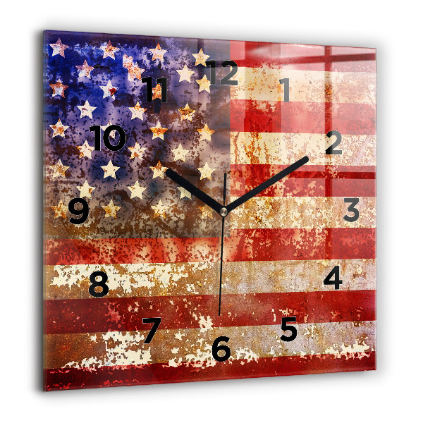 Skleněné hodiny čtvercové Vlajka USA ve vintage stylu