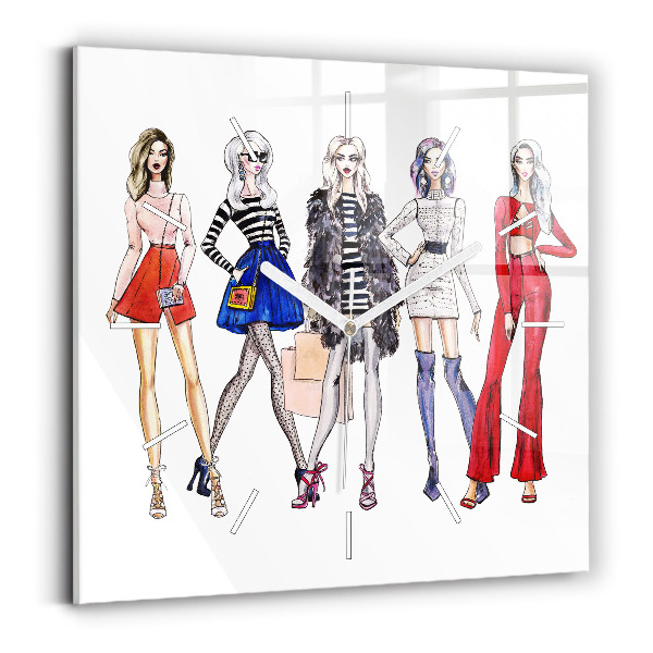 Čtvercové nástěnné hodiny Módní dívky