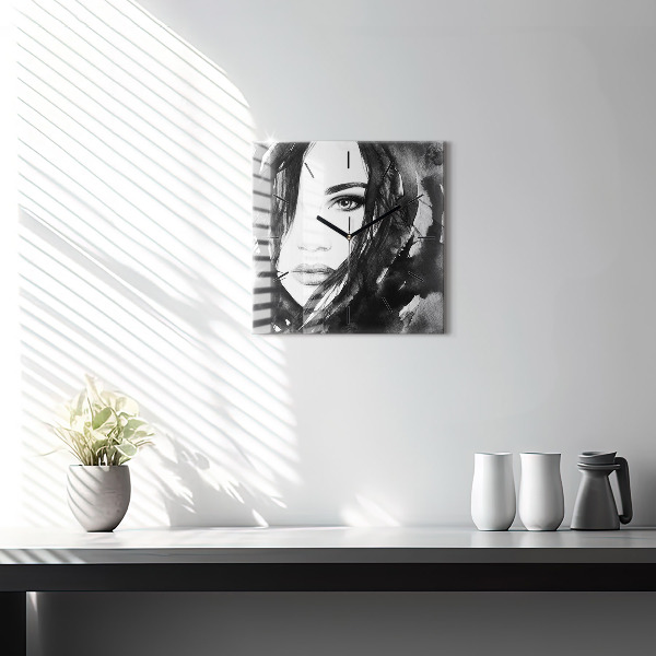 Čtvercové nástěnné hodiny Portrét ženy