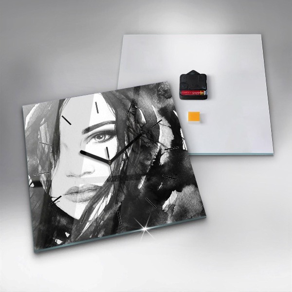 Čtvercové nástěnné hodiny Portrét ženy