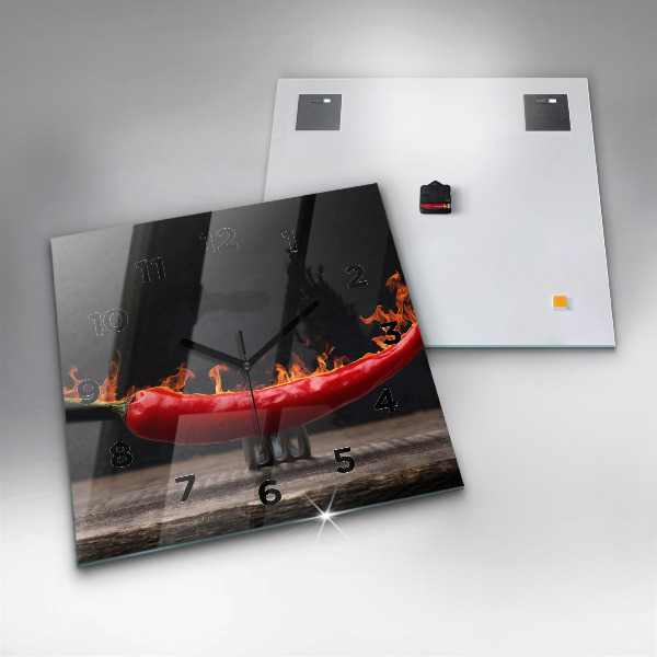 Čtvercové nástěnné hodiny Pepřová paprika