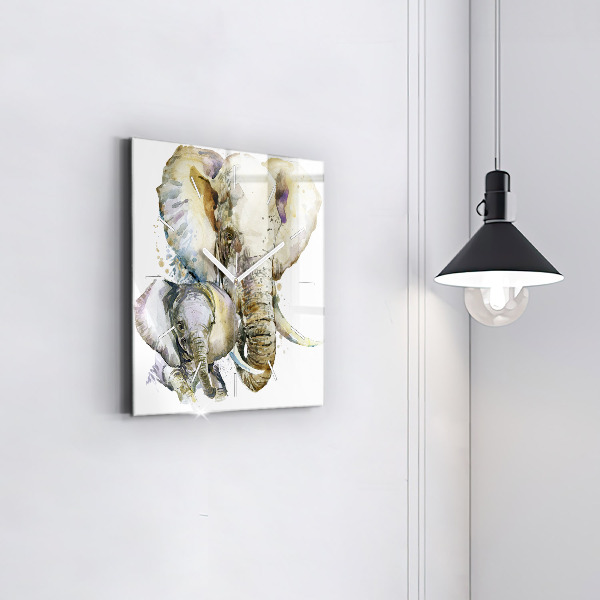 Čtvercové nástěnné hodiny Malovaná zvířata sloni