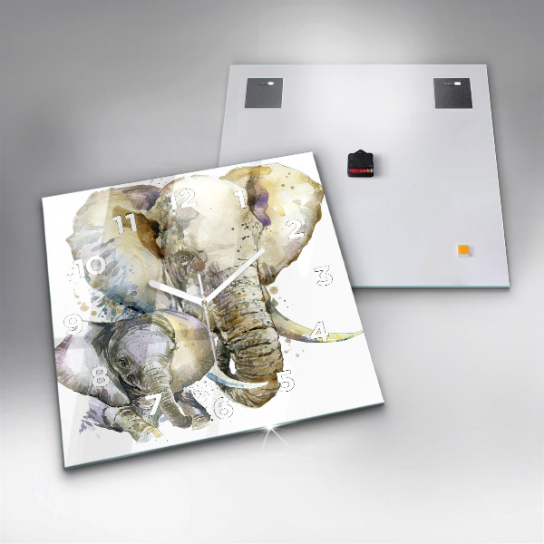 Čtvercové nástěnné hodiny Malovaná zvířata sloni