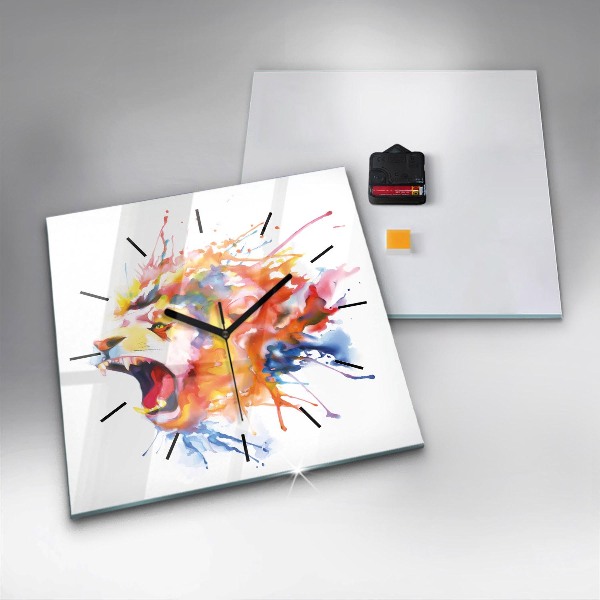 Čtvercové nástěnné hodiny Lev - akvarel