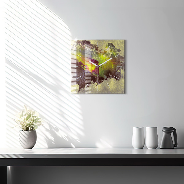 Čtvercové nástěnné hodiny Žena v lese