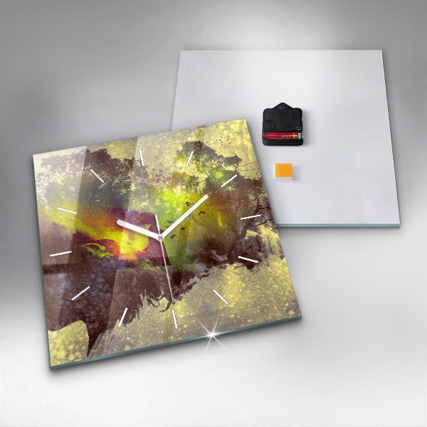 Čtvercové nástěnné hodiny Žena v lese