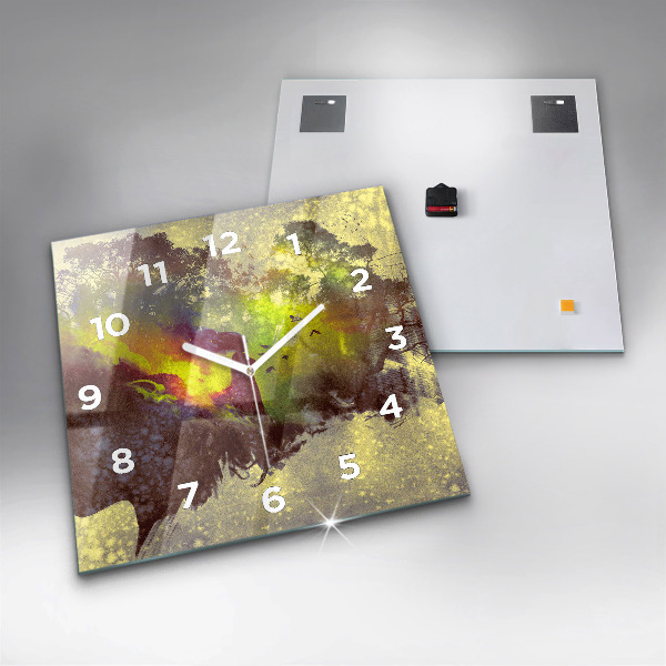 Čtvercové nástěnné hodiny Žena v lese