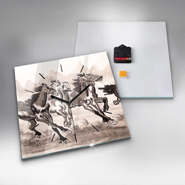 Čtvercové nástěnné hodiny Cválající koně