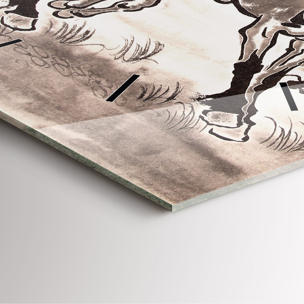 Čtvercové nástěnné hodiny Cválající koně