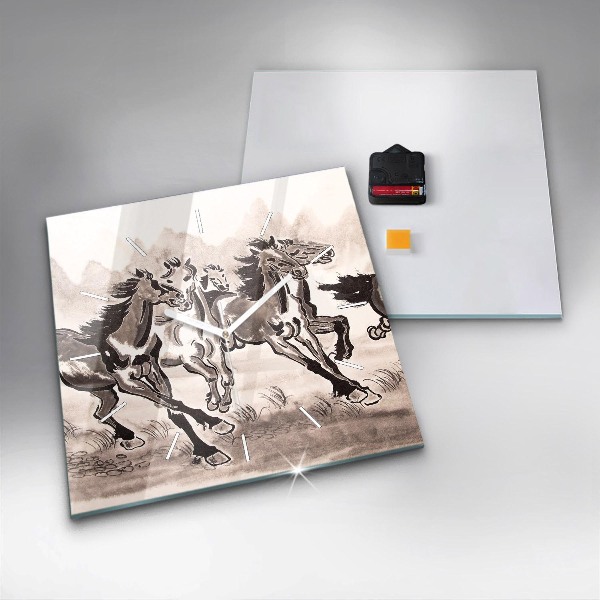 Čtvercové nástěnné hodiny Cválající koně