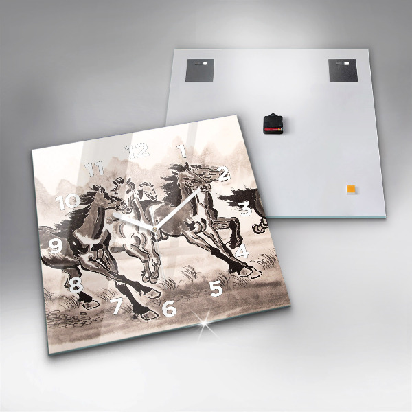 Čtvercové nástěnné hodiny Cválající koně
