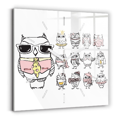 Čtvercové nástěnné hodiny Vintage plakát se sovami