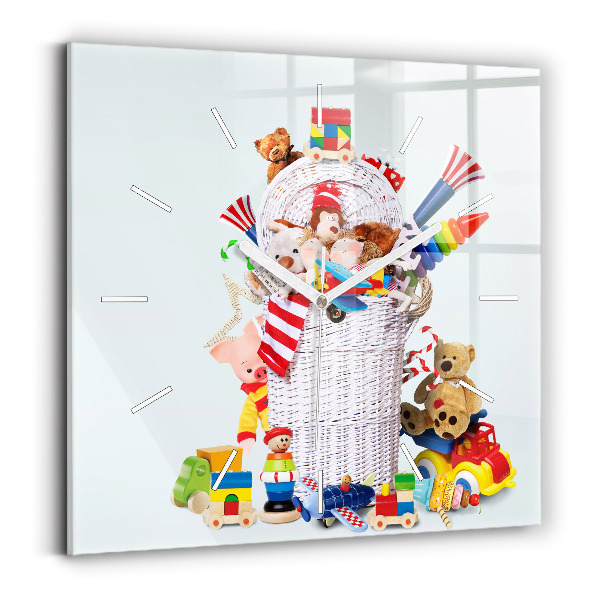 Čtvercové nástěnné hodiny Proutěný koš s hračkami