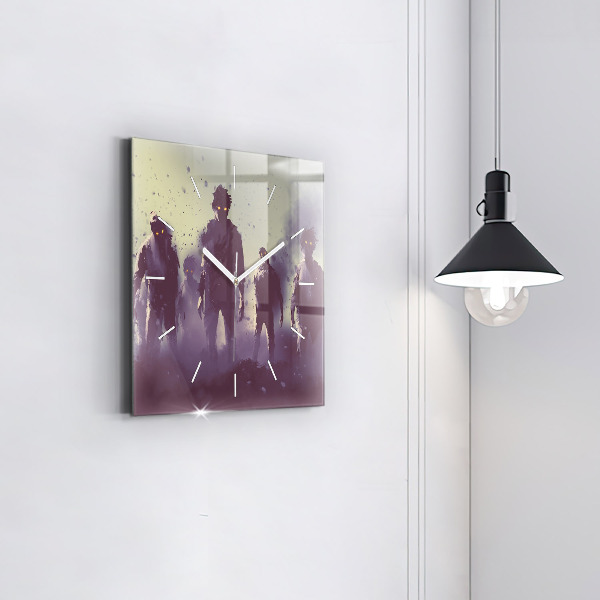 Čtvercové nástěnné hodiny Zombie v noci - halloween