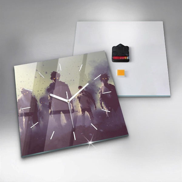 Čtvercové nástěnné hodiny Zombie v noci - halloween