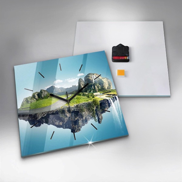 Čtvercové nástěnné hodiny Létající ostrov