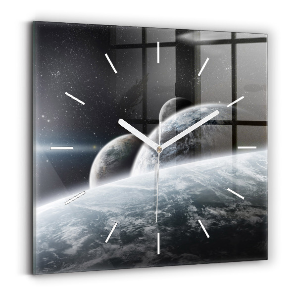 Skleněné hodiny čtvercové Vesmír a planety