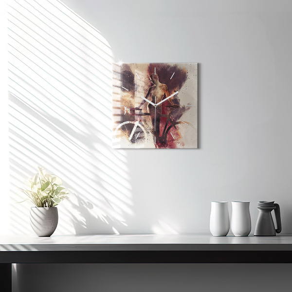 Čtvercové nástěnné hodiny Žena a jízdní kolo