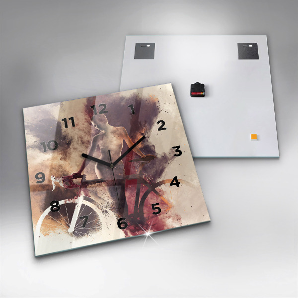 Čtvercové nástěnné hodiny Žena a jízdní kolo
