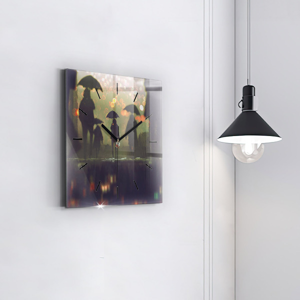 Čtvercové nástěnné hodiny Lidé s deštníky